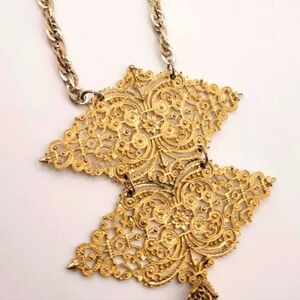 Ornate Filigree Vintage Gold-Tone Necklace